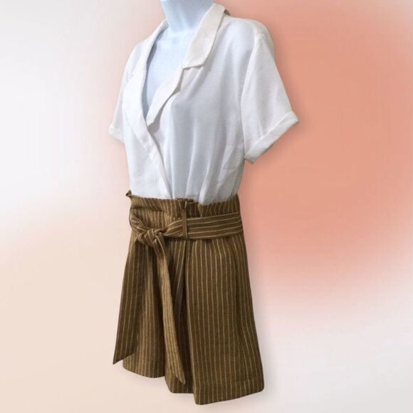 Feel In Apparel Belted Romper Khaki and‎ White Size L NWOT - Picture 4 of 12